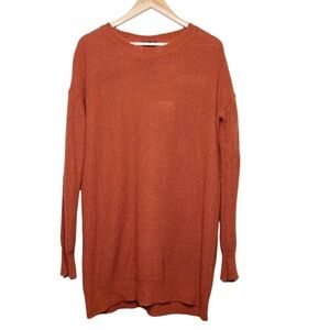 Papermoon Women's Open Back Cut Out Burnt Orange Rust Sweater Mini Dress Tunic